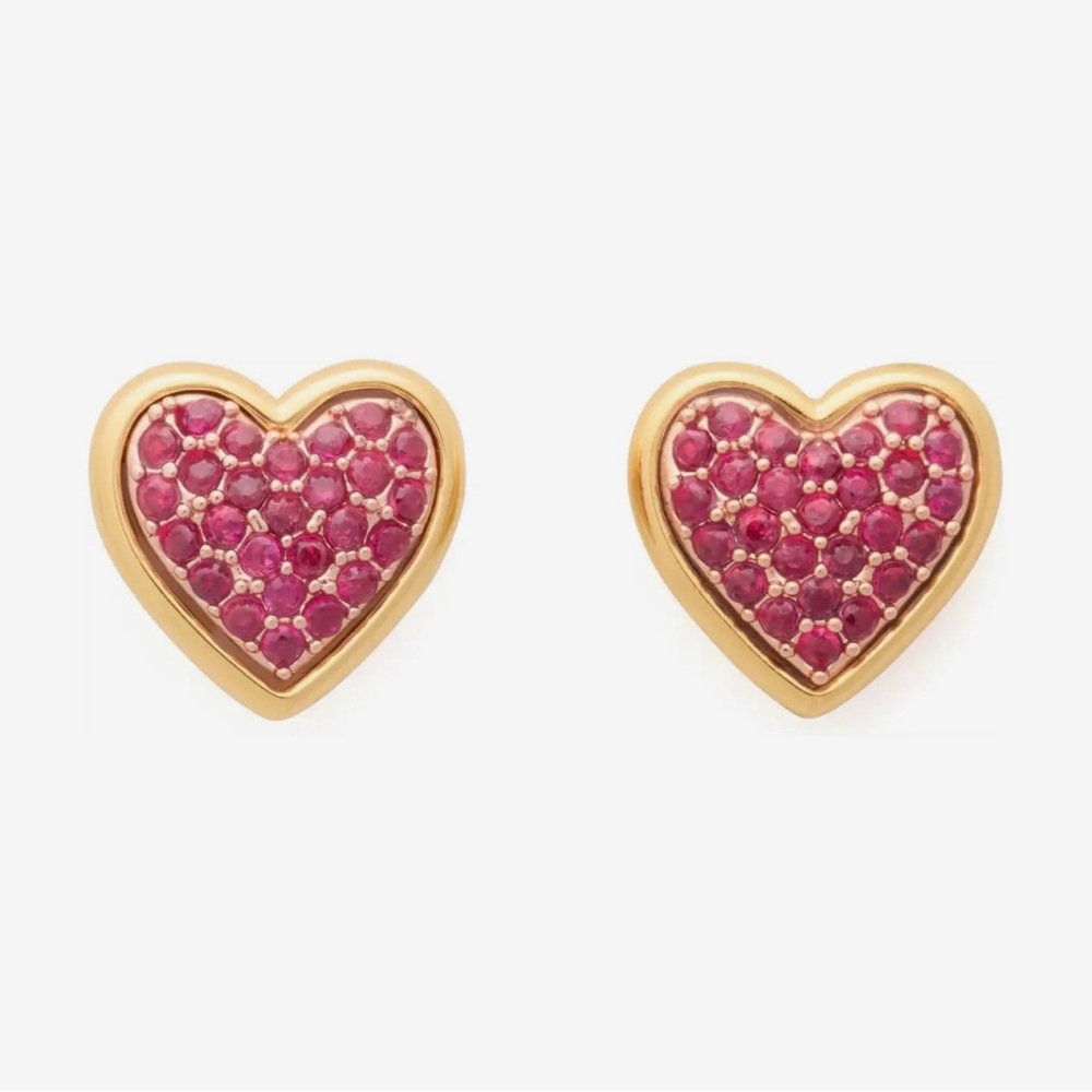 kate spade Gold-Tone Heart Stud Earrings with Pink Stones